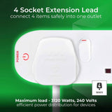 Masterplug extension lead 4-socket 2m, UK version