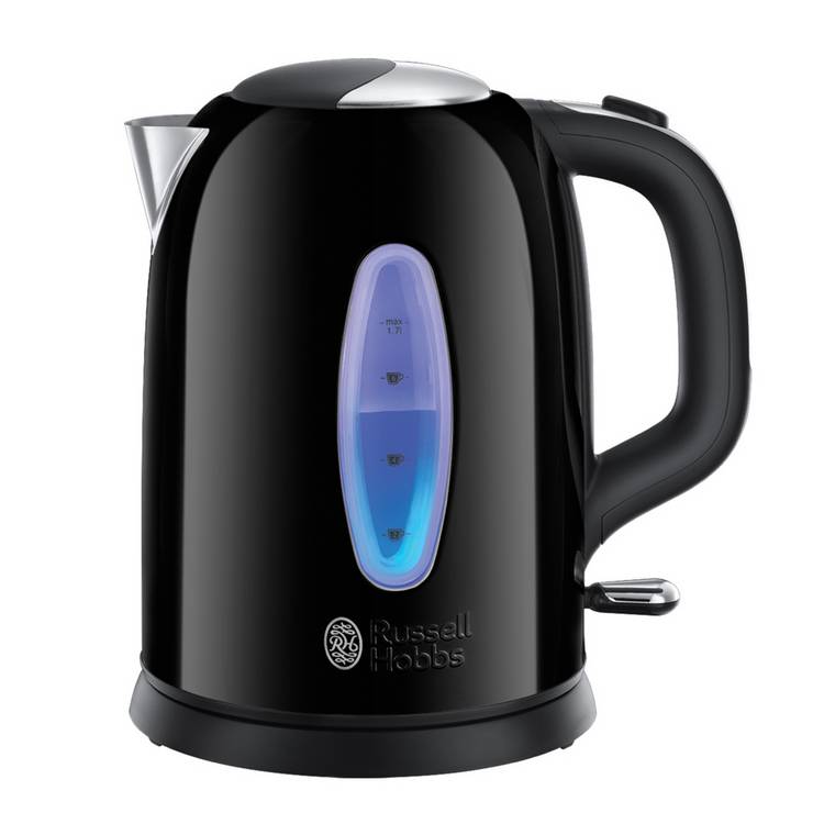 Russell Hobbs Worcester stainless steel kettle black 1.7L, imported from the UK