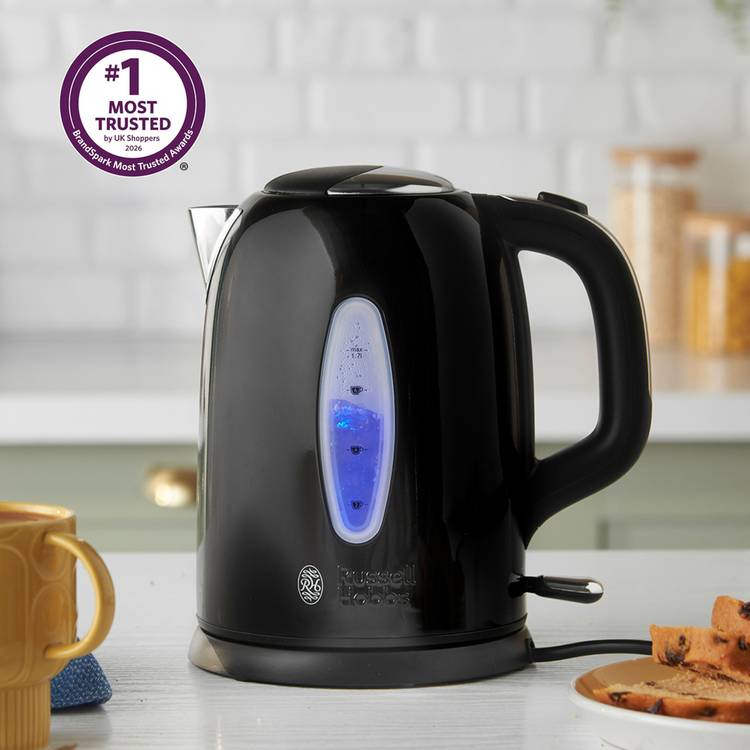 Russell Hobbs Worcester stainless steel kettle black 1.7L, imported from the UK