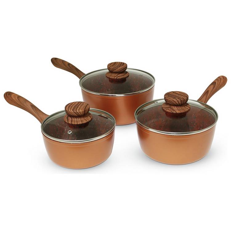 JML Copper Stone 3-piece saucepan set with lids (British brand)