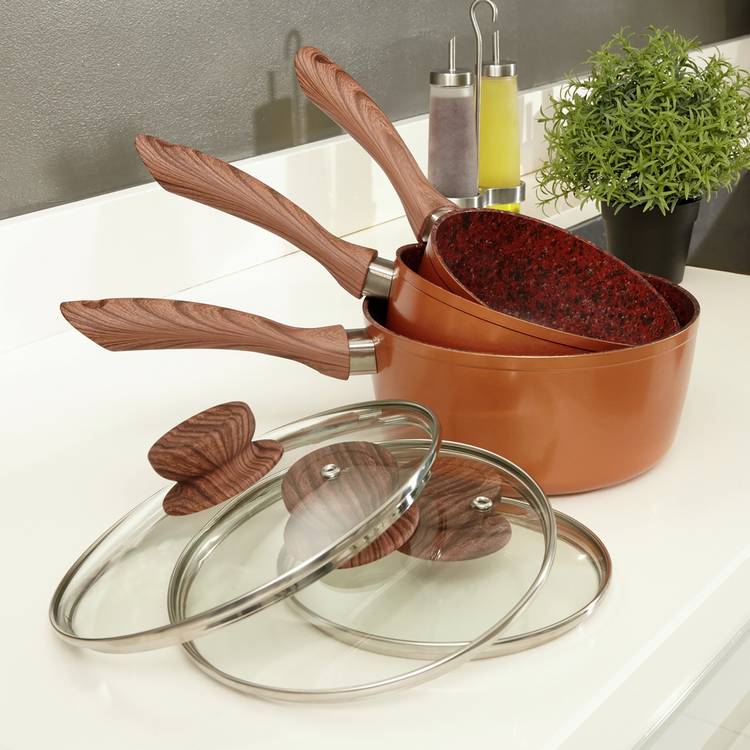 JML Copper Stone 3-piece saucepan set with lids (British brand)