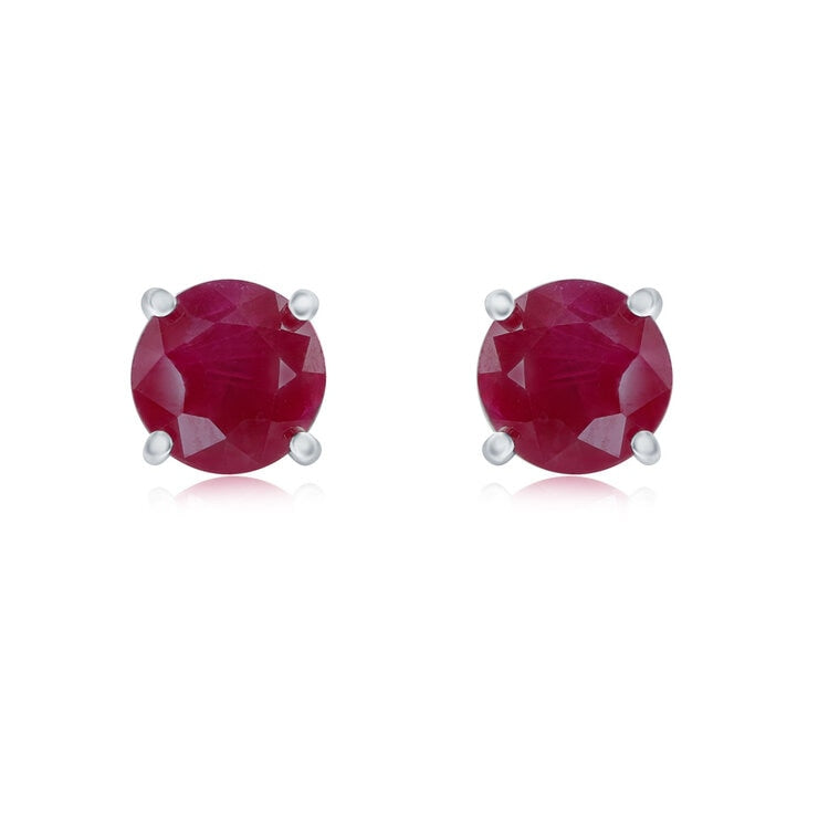 Round cut ruby earrings 14ct white gold 6mm UK version