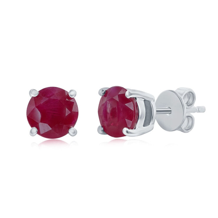 Round cut ruby earrings 14ct white gold 6mm UK version