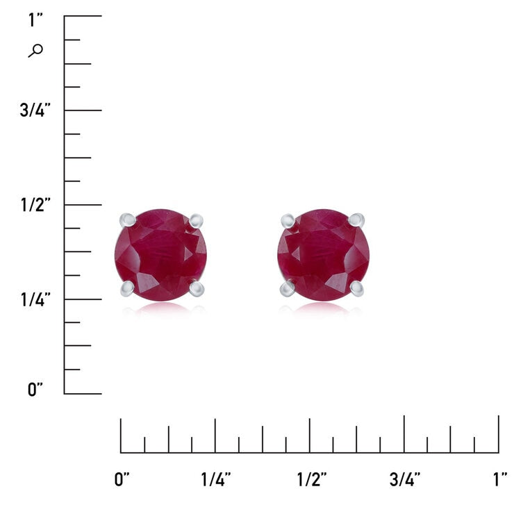 Round cut ruby earrings 14ct white gold 6mm UK version