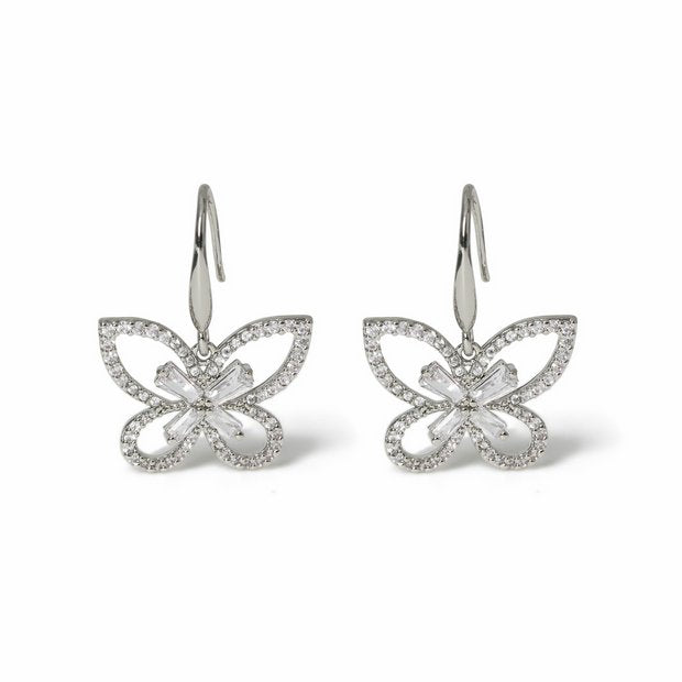 Freedom butterfly earrings silver-tone crystal mini drop 40mm (British brand)