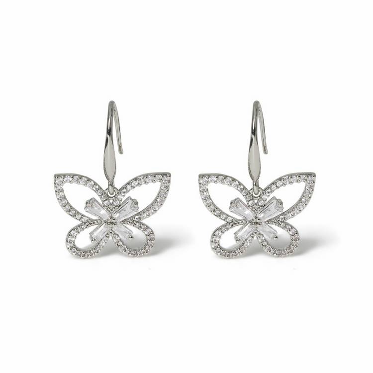Freedom butterfly earrings silver-tone crystal mini drop 40mm (British brand)