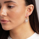 Freedom butterfly earrings silver-tone crystal mini drop 40mm (British brand)