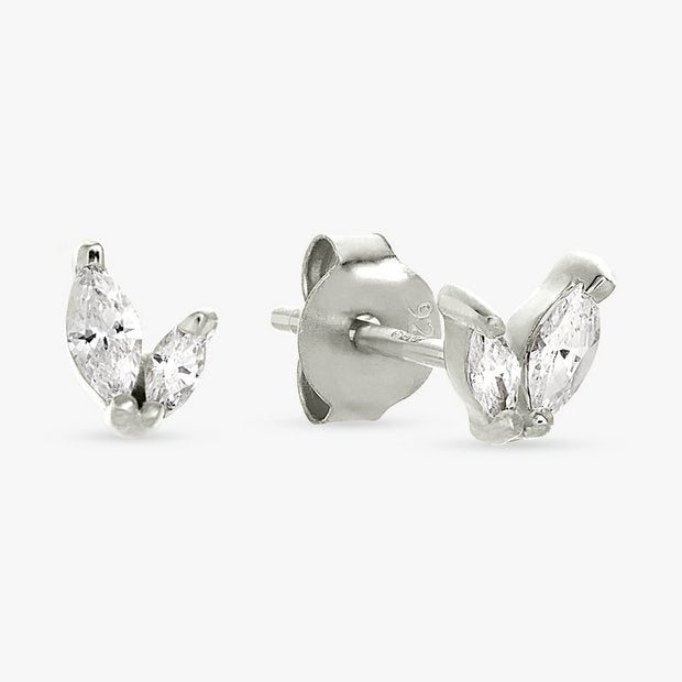 Revere sterling silver dainty marquise stud earrings, imported from the UK