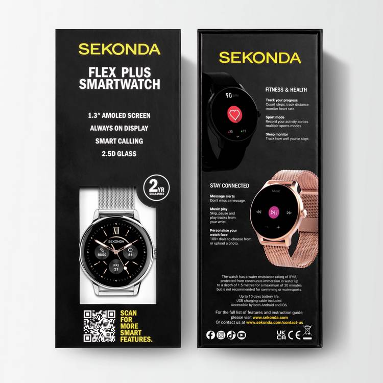 Sekonda Flex Plus smart watch silver mesh band, UK version