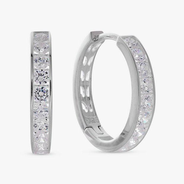 Revere sterling silver white cubic zirconia huggie earrings (British brand)