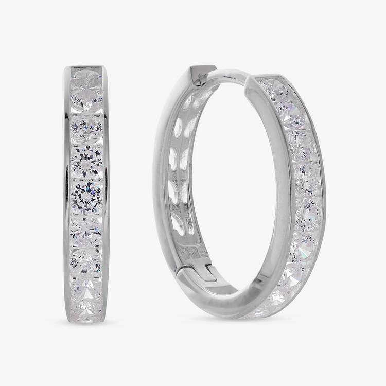 Revere sterling silver white cubic zirconia huggie earrings (British brand)