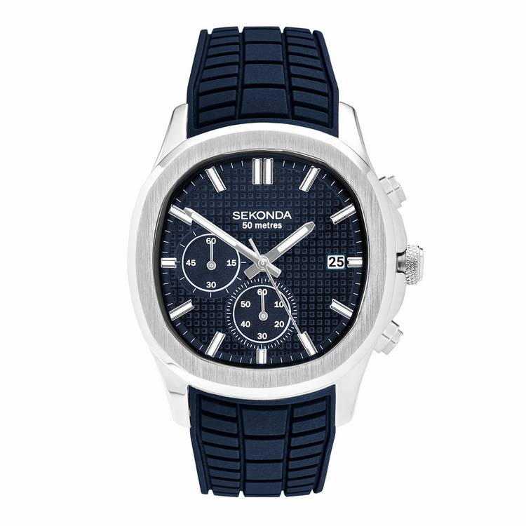 Sekonda Octaire Navy silicone strap watch 40mm, imported from the UK