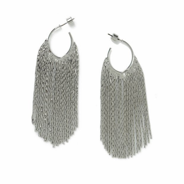 Freedom silver-tone hoop tassel drop earrings (British brand)