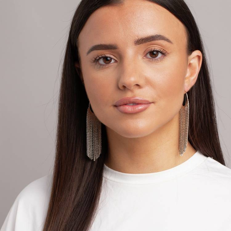 Freedom silver-tone hoop tassel drop earrings (British brand)