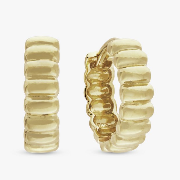 Revere gold plated ribbed hoop earrings, imported from the UK