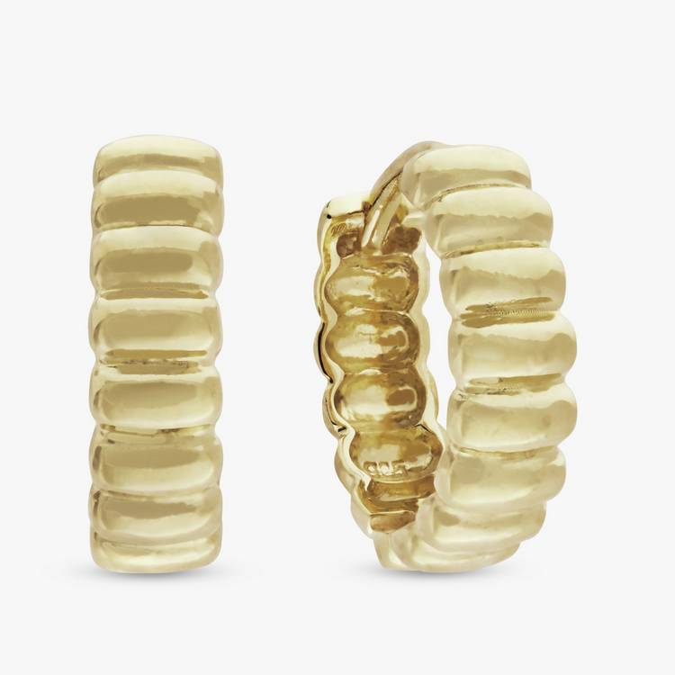 Revere gold plated ribbed hoop earrings, imported from the UK