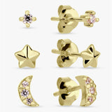 Argos Revere Gold Plated Silver Moon & Star Stud Earrings Set of 3- Buy online at McGrocer
