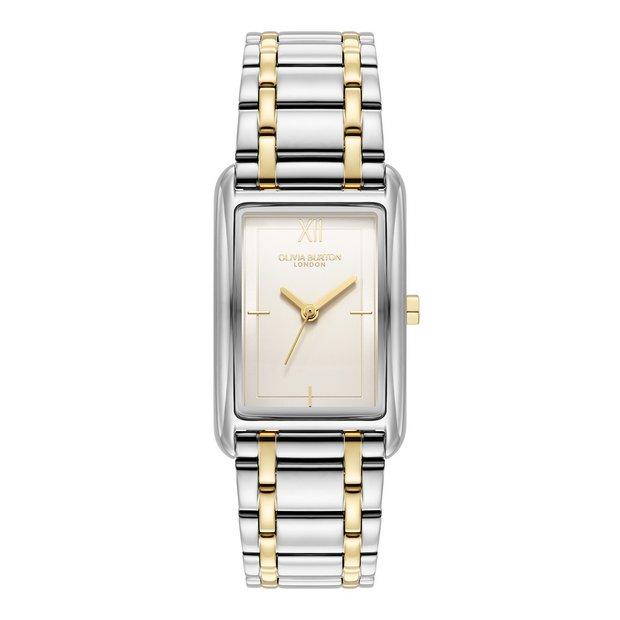 Olivia Burton two-tone bracelet watch rectangular dial, UK version