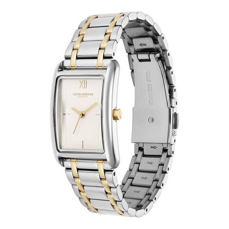 Olivia Burton two-tone bracelet watch rectangular dial, UK version