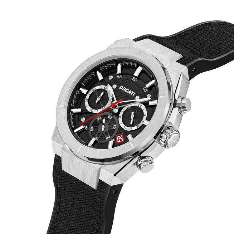 Ducati Supermotos chronograph watch with black leather strap - British product