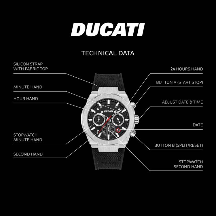 Ducati Supermotos chronograph watch with black leather strap - British product