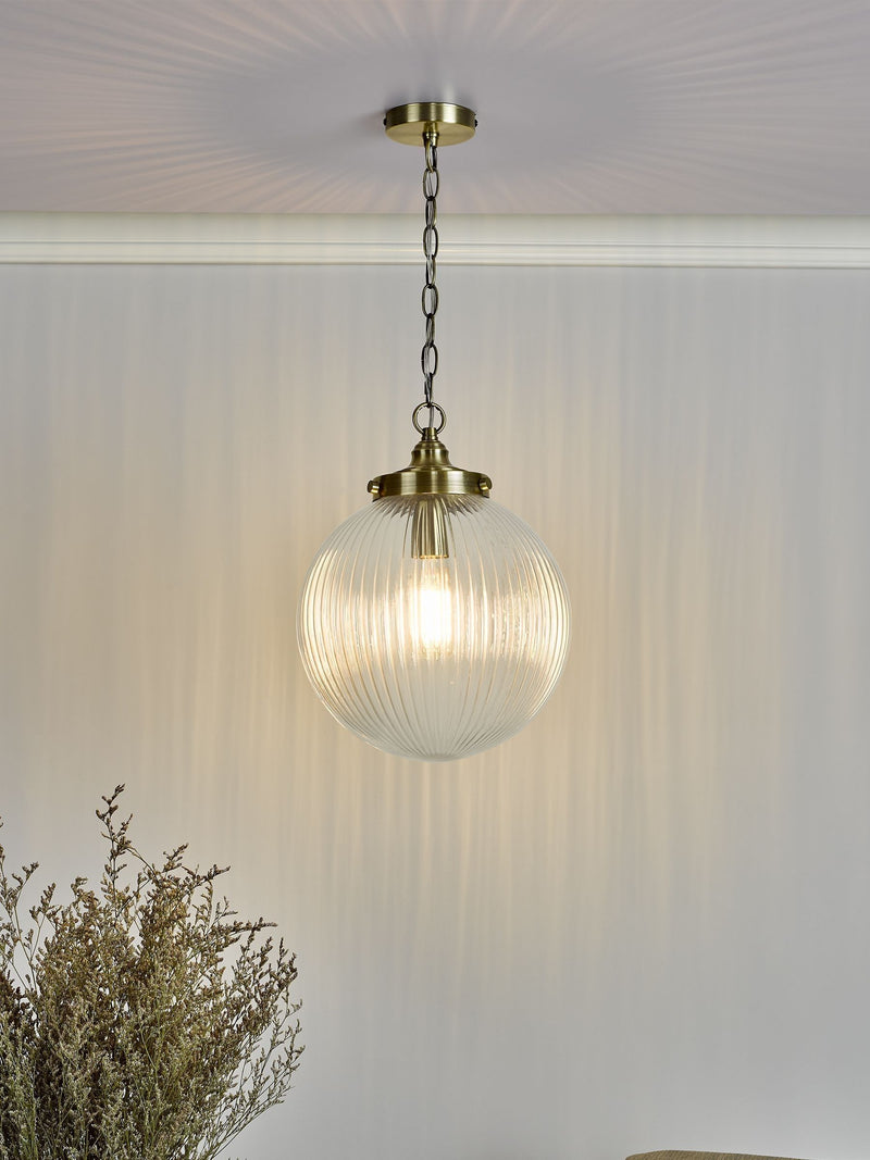 Dar Lighting Tamara ribbed glass pendant ceiling light, UK version