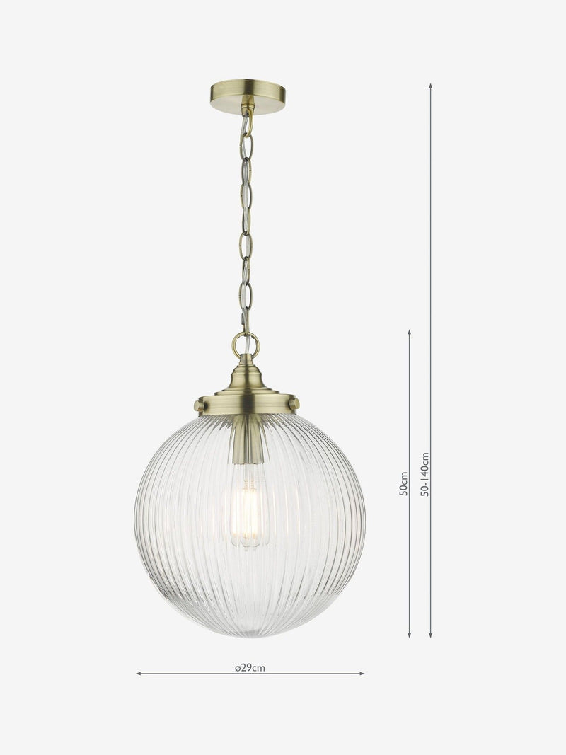Dar Lighting Tamara ribbed glass pendant ceiling light, UK version