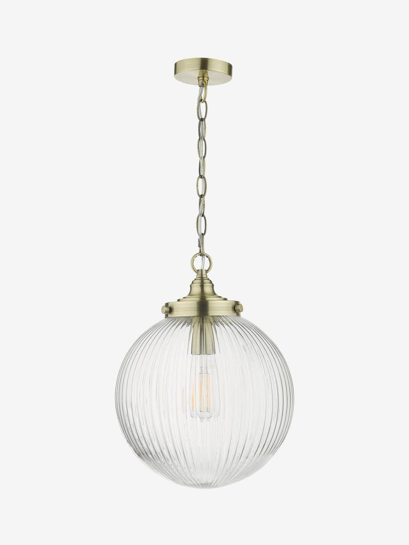 Dar Lighting Tamara ribbed glass pendant ceiling light, UK version