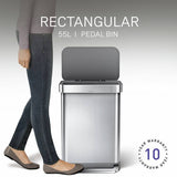 Simplehuman stainless steel rectangular pedal bin 55 litre (British brand)