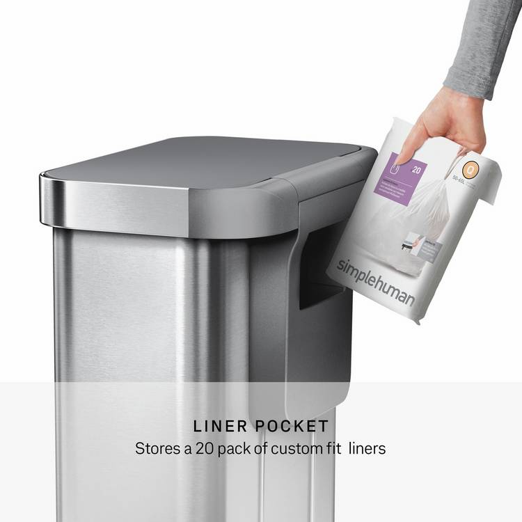 Simplehuman stainless steel rectangular pedal bin 55 litre (British brand)