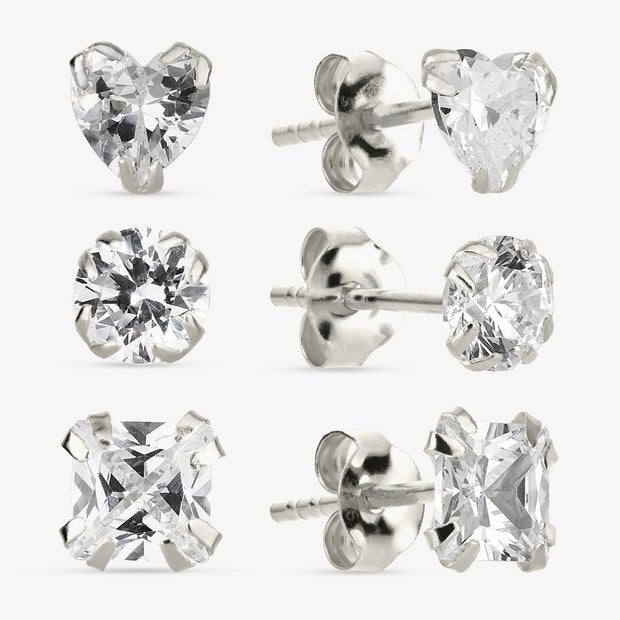 Revere cubic zirconia stud earrings set of 3 pairs, UK version