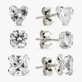 Revere cubic zirconia stud earrings set of 3 pairs, UK version