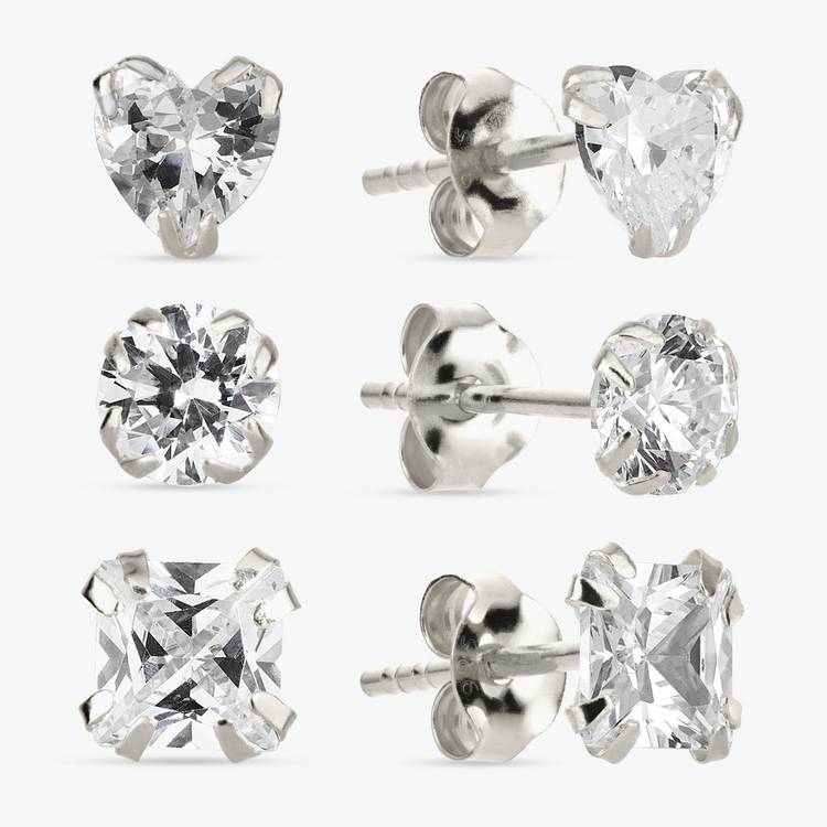 Revere cubic zirconia stud earrings set of 3 pairs, UK version