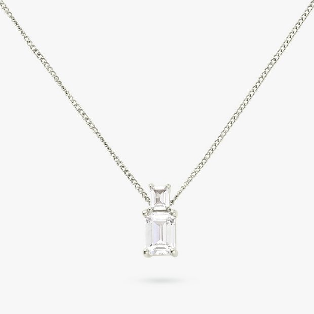 Revere sterling silver pendant necklace with two cubic zirconia, 46cm chain, UK version