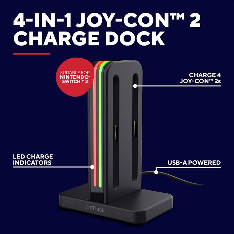 GXTrust 4-port charging dock for Nintendo Switch 2, imported from the UK