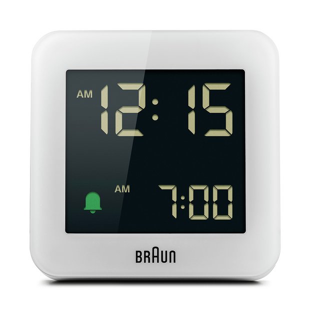Braun digital alarm clock white with snooze and backlight - British product