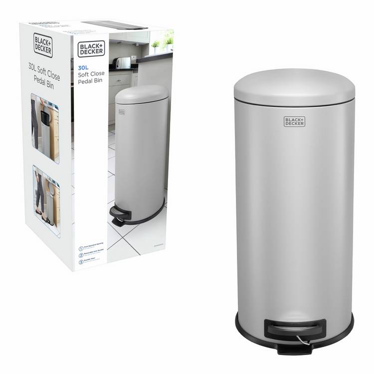 Black+Decker pedal bin grey 30 litre - British product