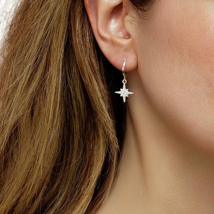 Revere sterling silver cubic zirconia North Star drop earrings - British product