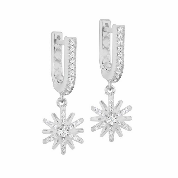 Revere sterling silver cubic zirconia star drop earrings, UK version