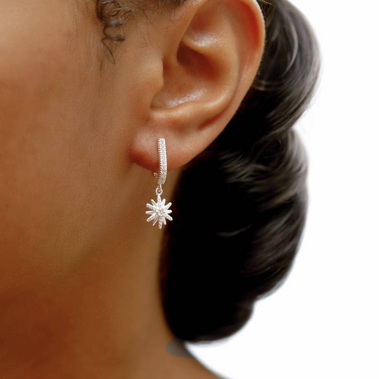 Revere sterling silver cubic zirconia star drop earrings, UK version
