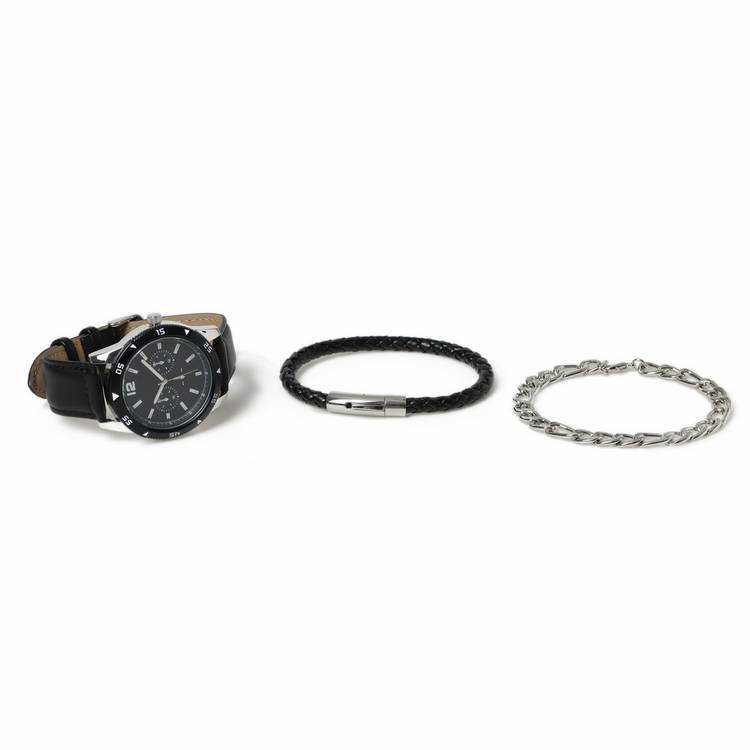 Uncommon Souls watch and bracelet set black leather strap, UK version