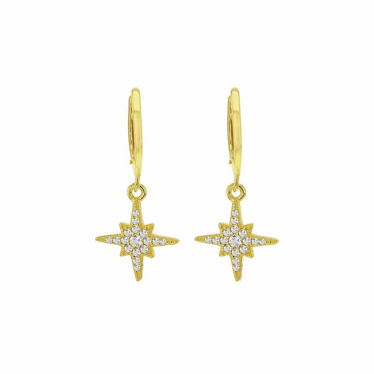 Revere 18ct gold plated sterling silver North Star drop earrings (British brand)