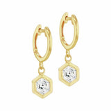 Revere 18ct gold plated sterling silver hexagon huggie earrings, UK version
