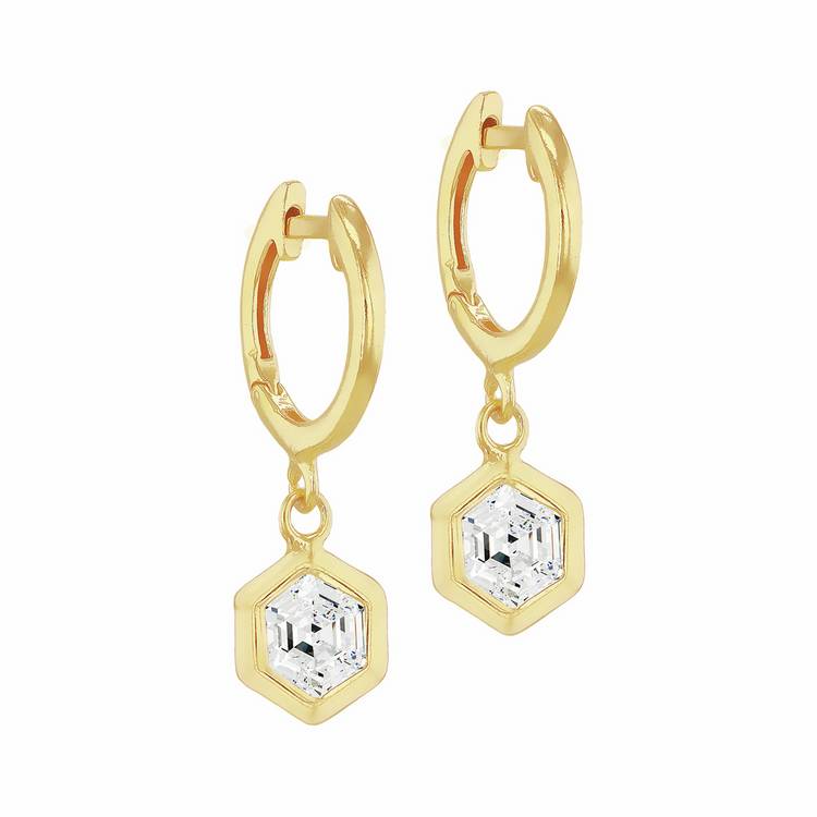 Revere 18ct gold plated sterling silver hexagon huggie earrings, UK version
