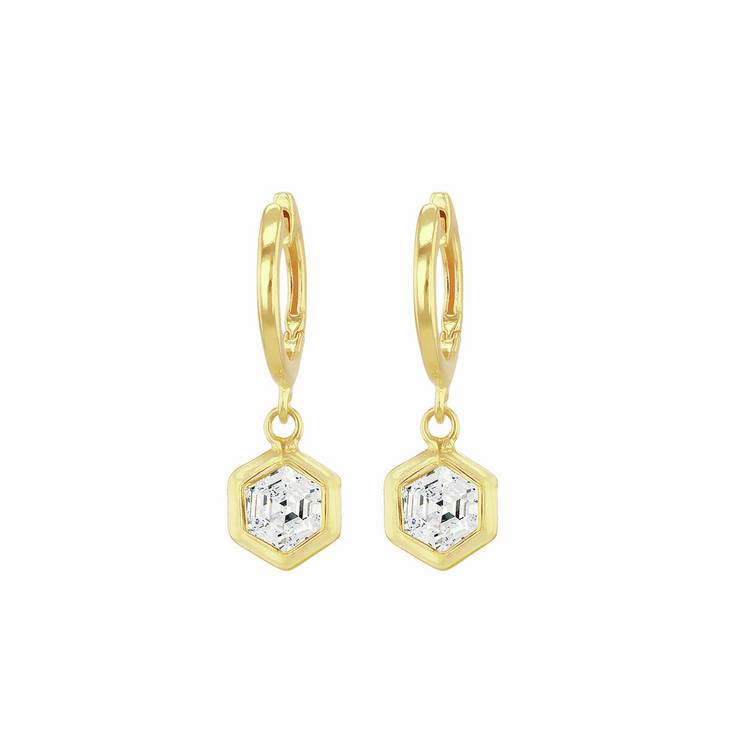 Revere 18ct gold plated sterling silver hexagon huggie earrings, UK version