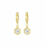 Revere 18ct gold plated sterling silver hexagon huggie earrings, UK version