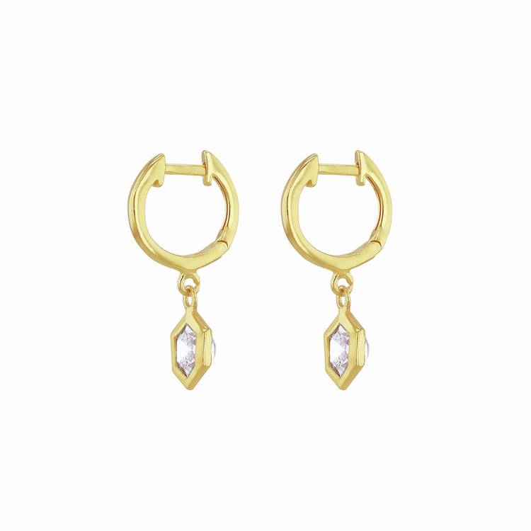 Revere 18ct gold plated sterling silver hexagon huggie earrings, UK version