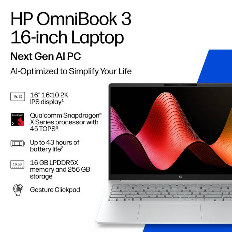 HP OmniBook 3 laptop 16-inch, UK version