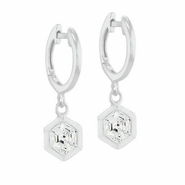 Revere sterling silver hexagon huggie earrings cubic zirconia, imported from the UK