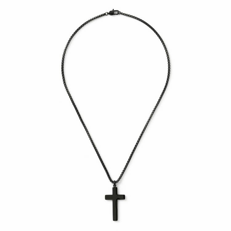 Uncommon Souls cross pendant necklace black tone stainless steel, UK version